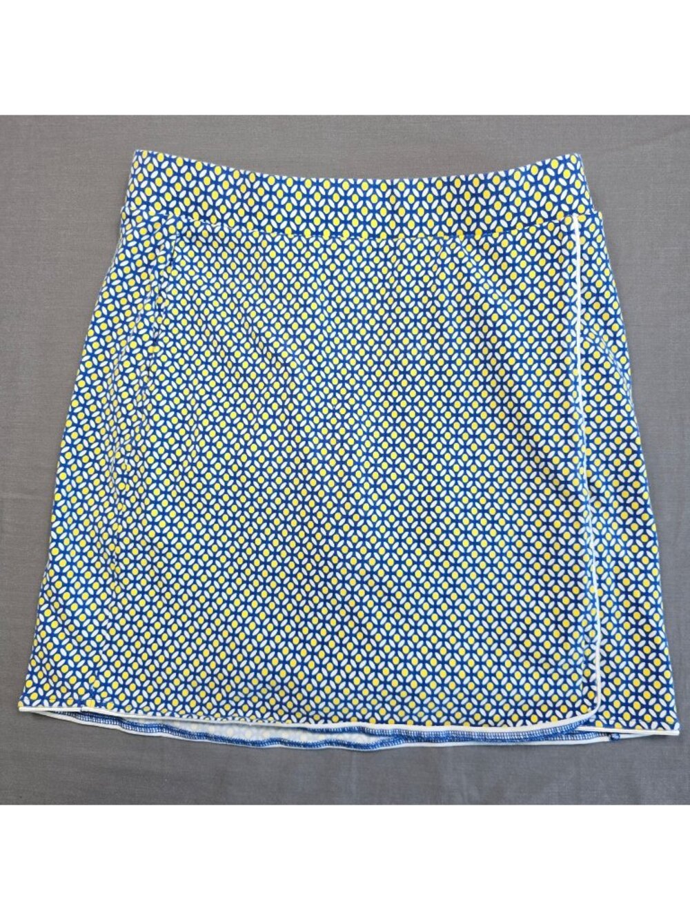 T By Talbots Womens Small Skirt Skort Blue & Yellow Geometric Elastic Waist